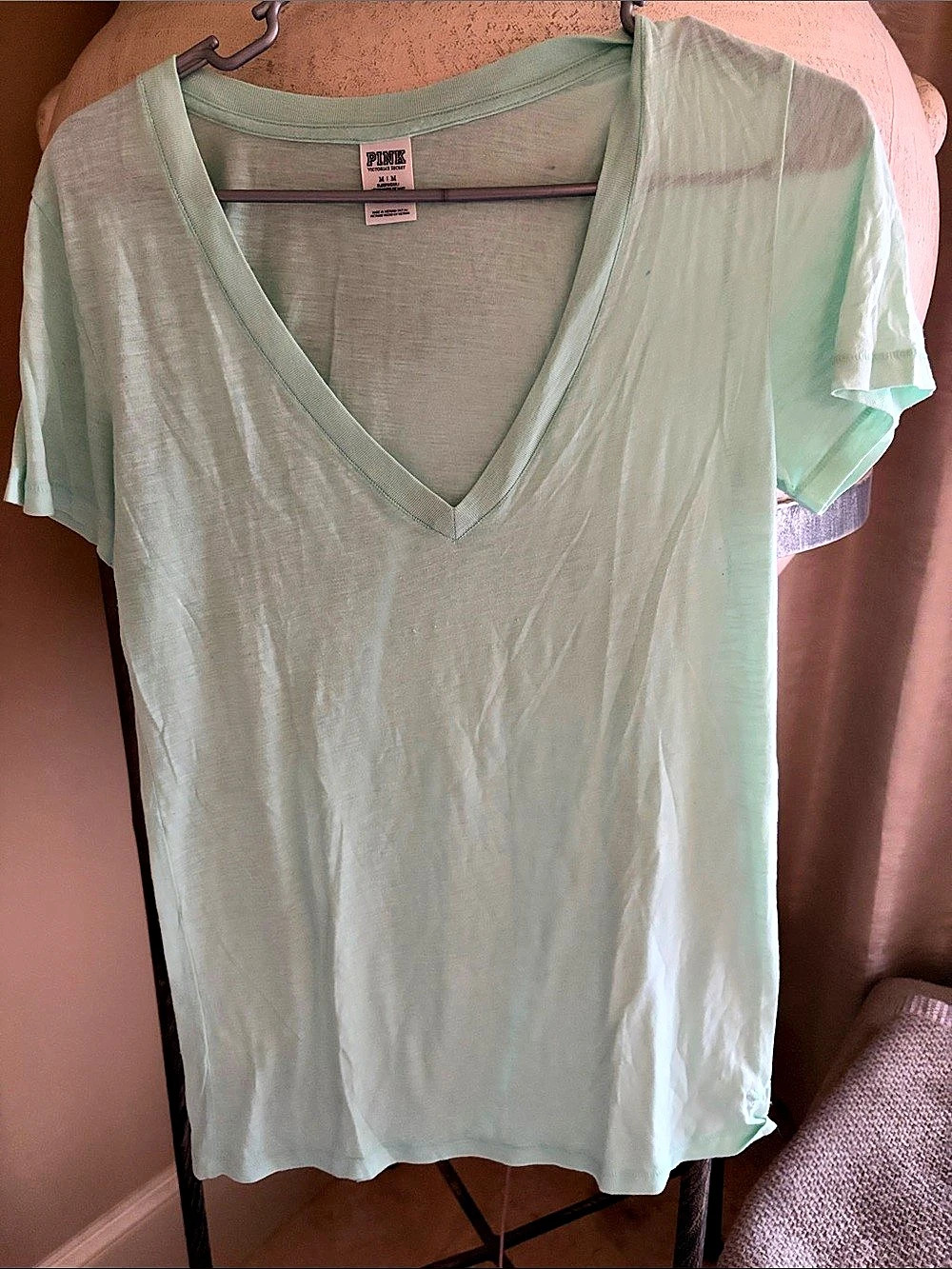 PINK Victoria's Secret Short Sleeve V-Neck Sleep Tee Green Medium
